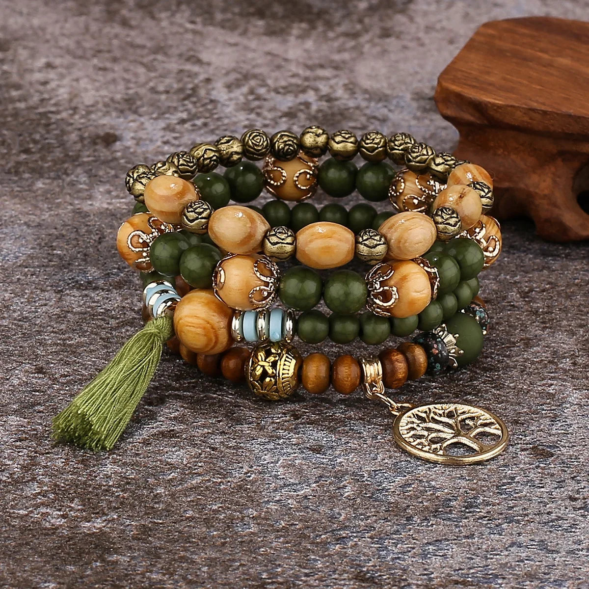 Tree of Life Wood Bead Bracelet