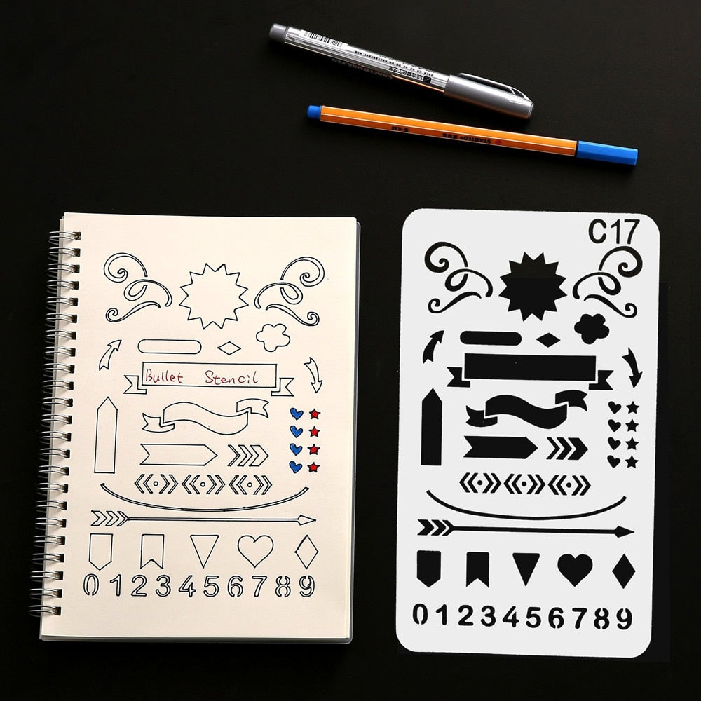 24pcs DIY Drawing Journal Plastic Stencil Set