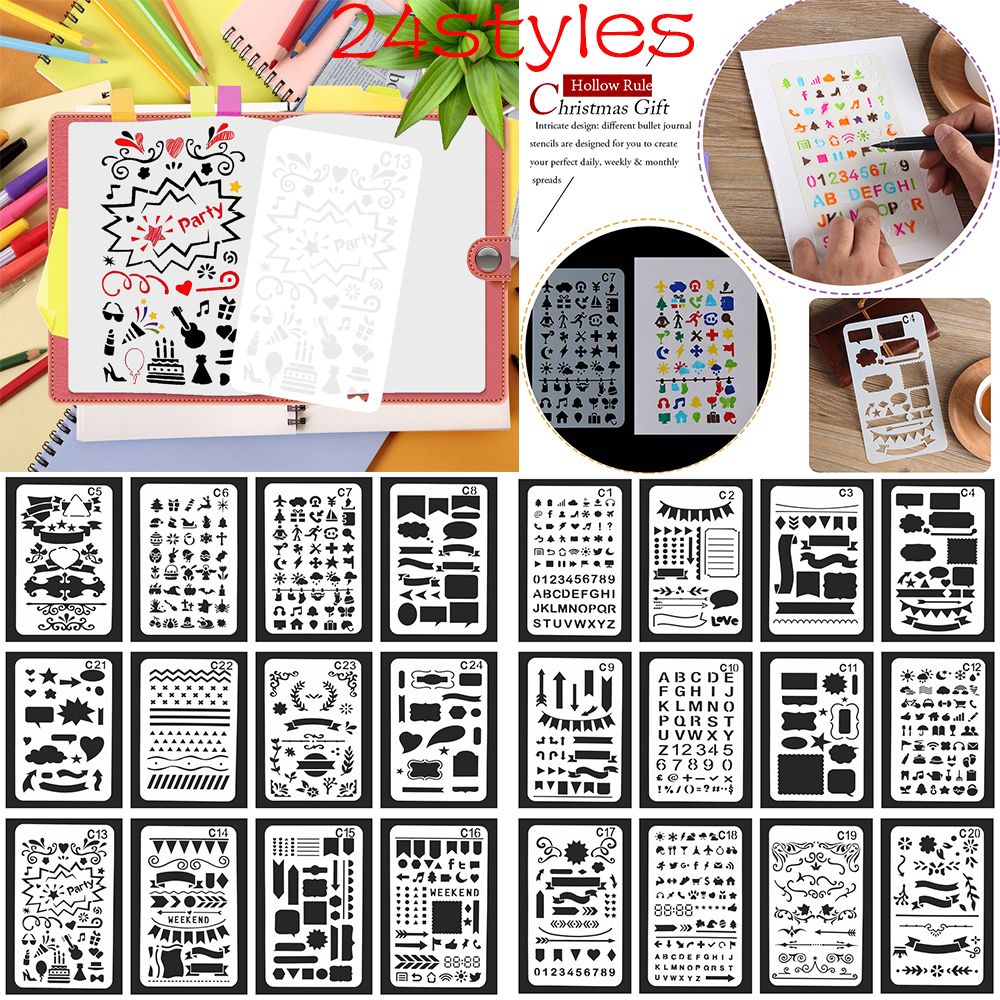 24pcs DIY Drawing Journal Plastic Stencil Set