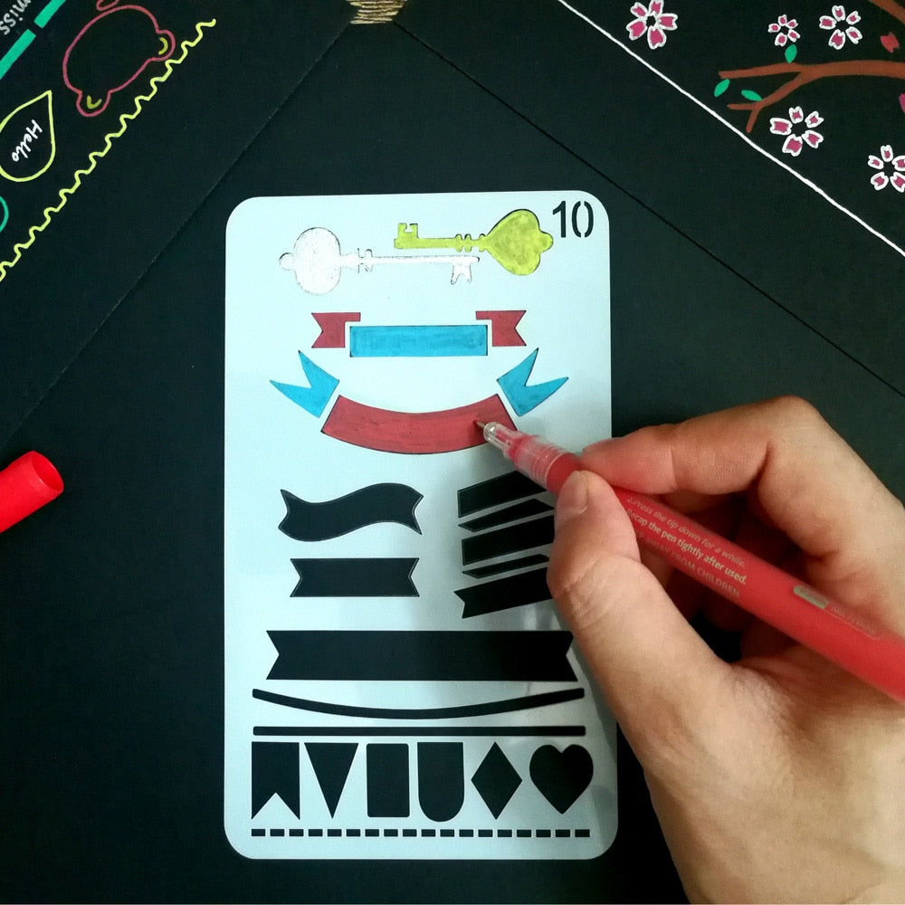 24pcs DIY Drawing Journal Plastic Stencil Set