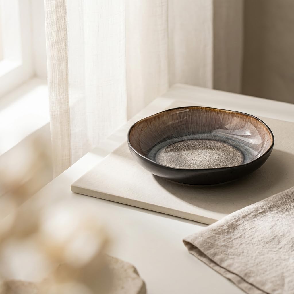 Decorative Ceramic Bowl Tray with Reactive Glaze