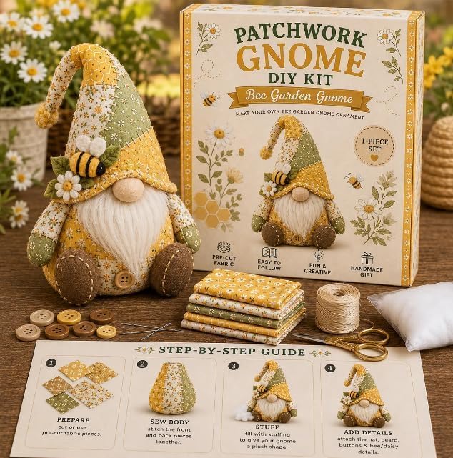 Handcrafted DIY Patchwork  Gnome Sewing Kit