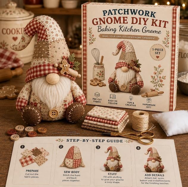 Handcrafted DIY Patchwork  Gnome Sewing Kit