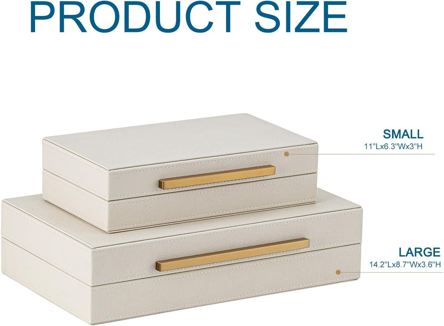 XIGEXIGE Set of 3 Beige Shagreen Decorative Storage Boxes with Black Metal Handles –Faux Leather Large Modern Stackable Nesting Jewelry Box with Lids Organizer