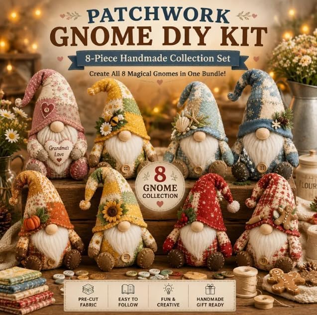 Handcrafted DIY Patchwork  Gnome Sewing Kit