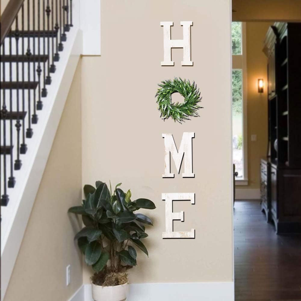 LOSOUR Letters With Wreath - Farmhouse Decor for Home, Wood Letters Decorative Sign for Living Room, Entry Way, Kitchen (White)