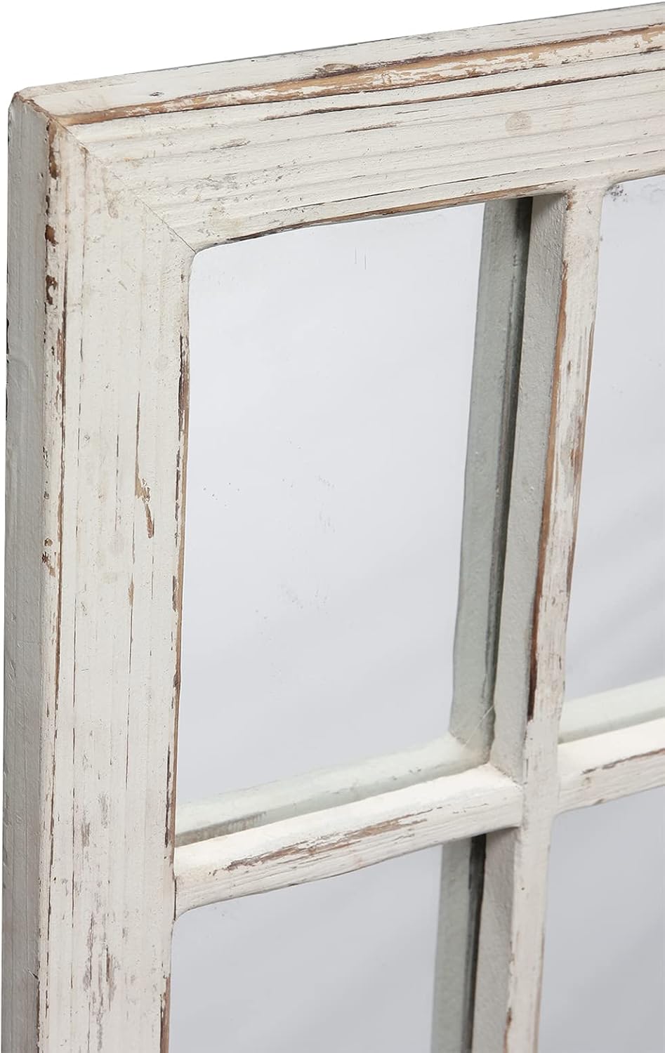 Rustic Small Window Pane Mirror Wall Decor 11" x 16" | Handmade Distressed White, Hanging Farmhouse Rectangle Wood Frame Decorative Mirrors for Living Room Bedroom Christmas