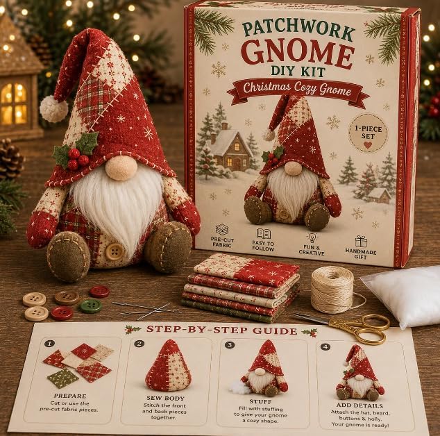 Handcrafted DIY Patchwork  Gnome Sewing Kit
