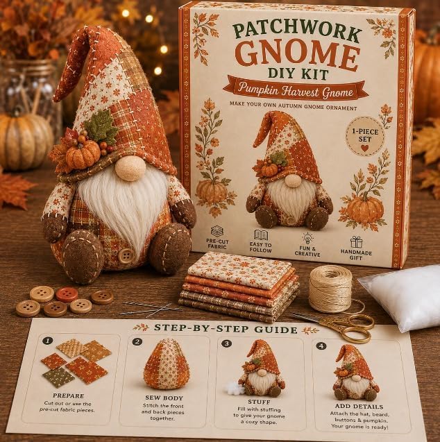 Handcrafted DIY Patchwork  Gnome Sewing Kit