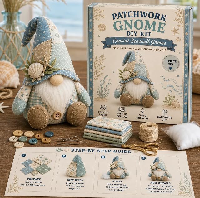 Handcrafted DIY Patchwork  Gnome Sewing Kit