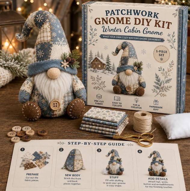 Handcrafted DIY Patchwork  Gnome Sewing Kit