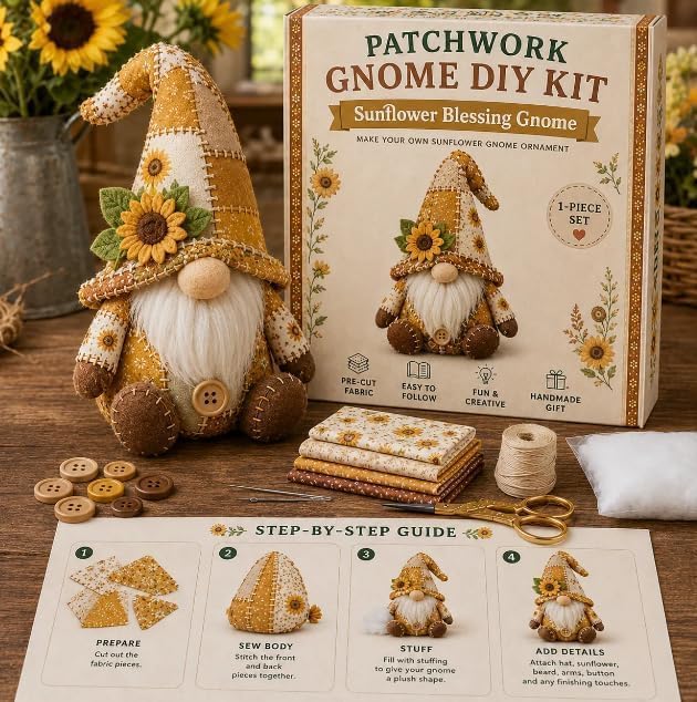 Handcrafted DIY Patchwork  Gnome Sewing Kit