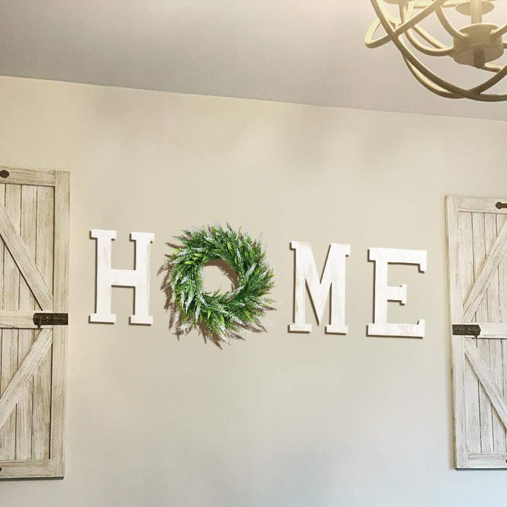 LOSOUR Letters With Wreath - Farmhouse Decor for Home, Wood Letters Decorative Sign for Living Room, Entry Way, Kitchen (White)