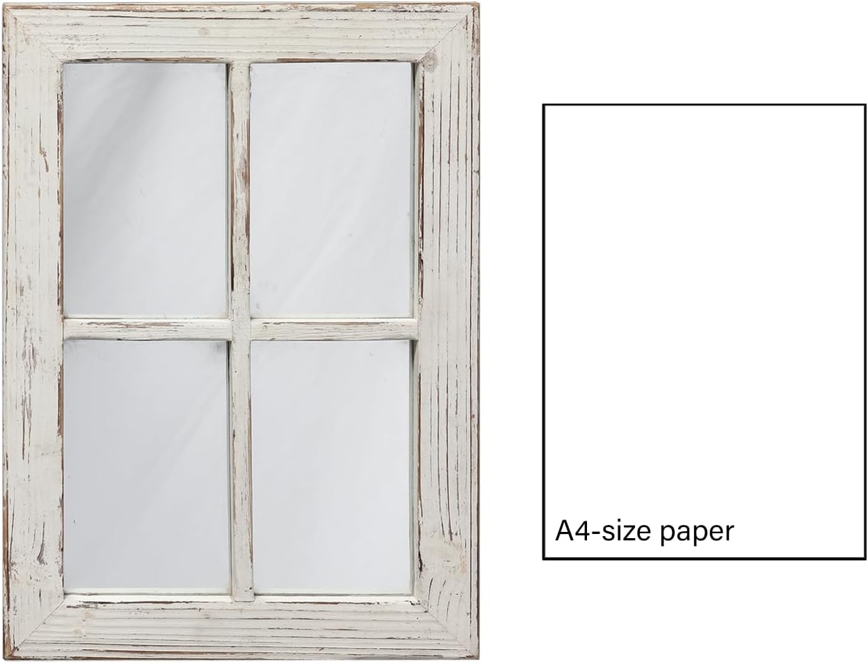 Rustic Small Window Pane Mirror Wall Decor 11" x 16" | Handmade Distressed White, Hanging Farmhouse Rectangle Wood Frame Decorative Mirrors for Living Room Bedroom Christmas