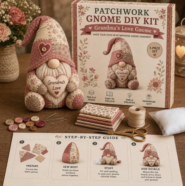 Handcrafted DIY Patchwork  Gnome Sewing Kit