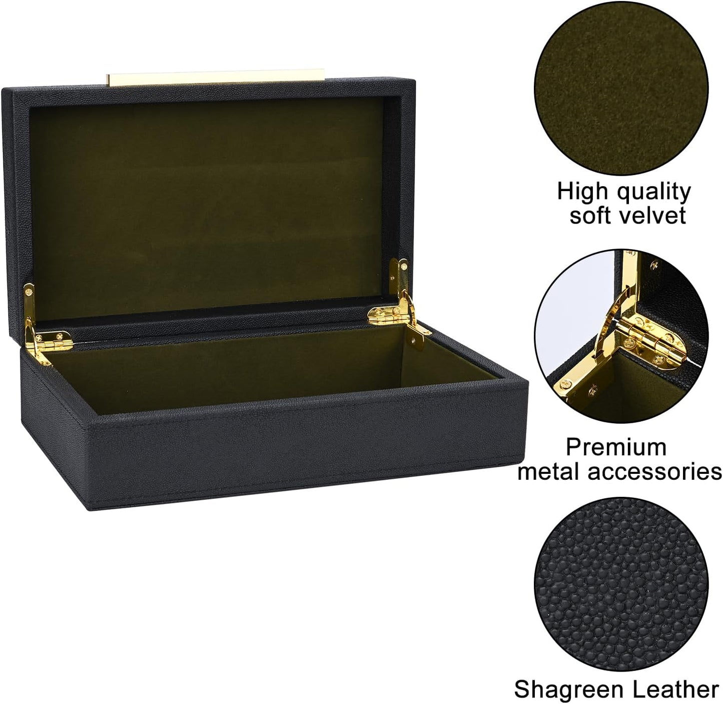 XIGEXIGE Set of 3 Beige Shagreen Decorative Storage Boxes with Black Metal Handles –Faux Leather Large Modern Stackable Nesting Jewelry Box with Lids Organizer