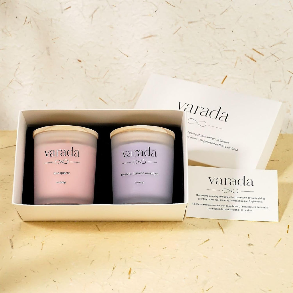 Aromatherapy Soy Candle Gift Set with Healing Crystals and Dried Flowers