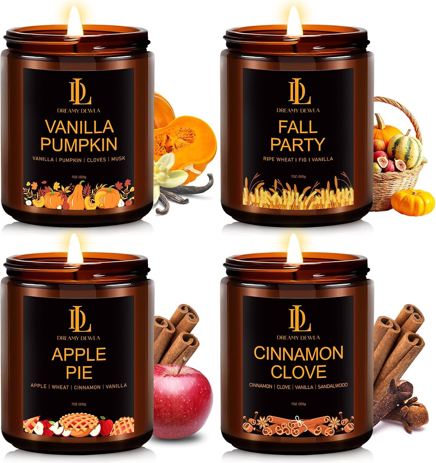 Fall Candles Set, 4 of 28oz Soy Wax Scented Candle