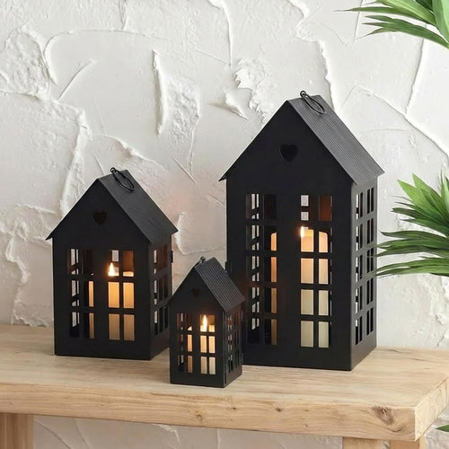 3 Pcs Decorative Village Farmhouse House Candle Lanterns