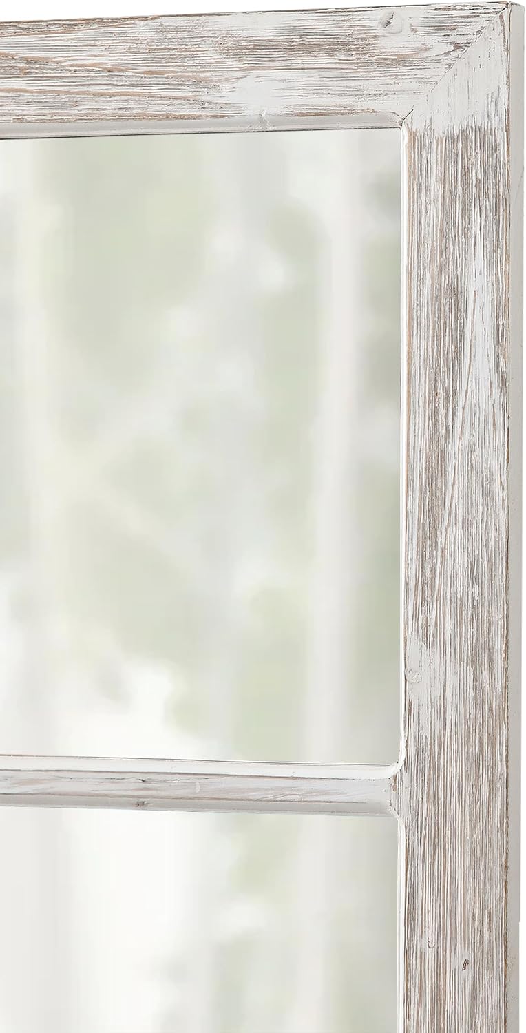 Rustic Small Window Pane Mirror Wall Decor 11" x 16" | Handmade Distressed White, Hanging Farmhouse Rectangle Wood Frame Decorative Mirrors for Living Room Bedroom Christmas