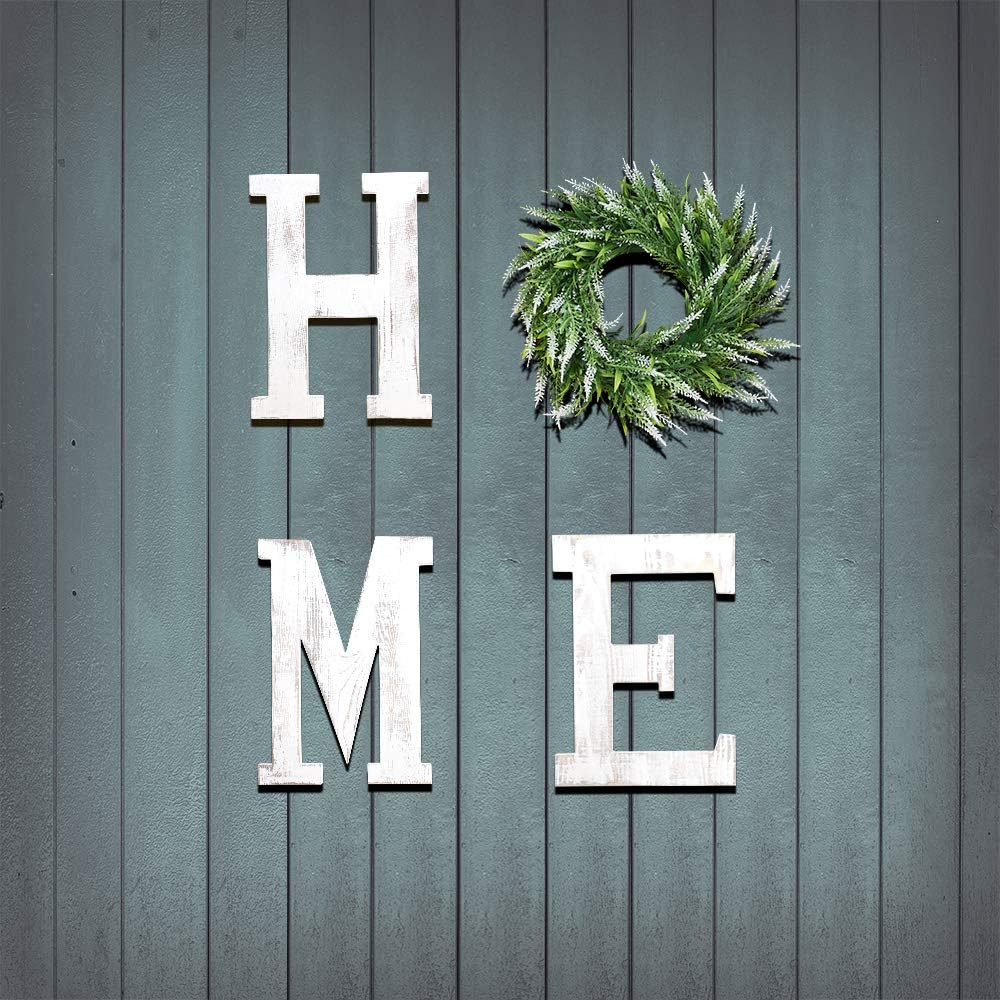 LOSOUR Letters With Wreath - Farmhouse Decor for Home, Wood Letters Decorative Sign for Living Room, Entry Way, Kitchen (White)