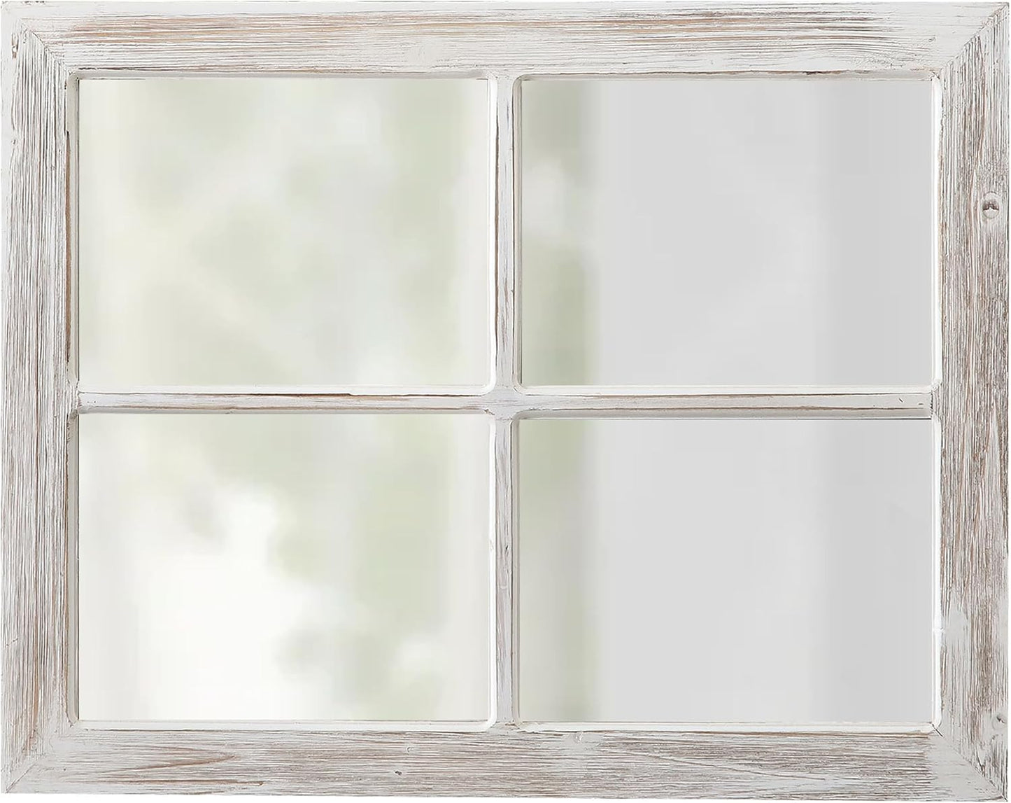 Rustic Small Window Pane Mirror Wall Decor 11" x 16" | Handmade Distressed White, Hanging Farmhouse Rectangle Wood Frame Decorative Mirrors for Living Room Bedroom Christmas