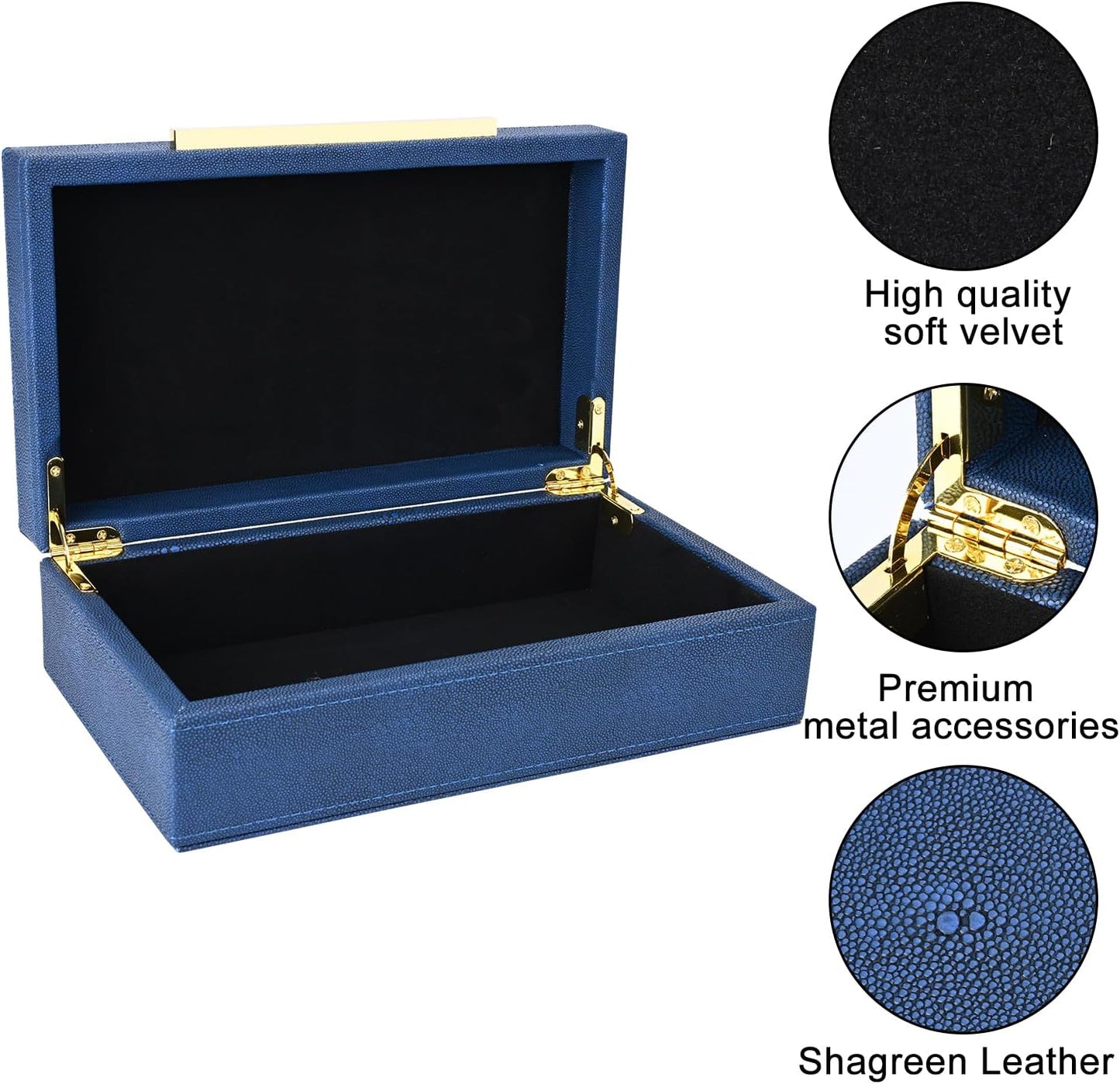 XIGEXIGE Set of 3 Beige Shagreen Decorative Storage Boxes with Black Metal Handles –Faux Leather Large Modern Stackable Nesting Jewelry Box with Lids Organizer