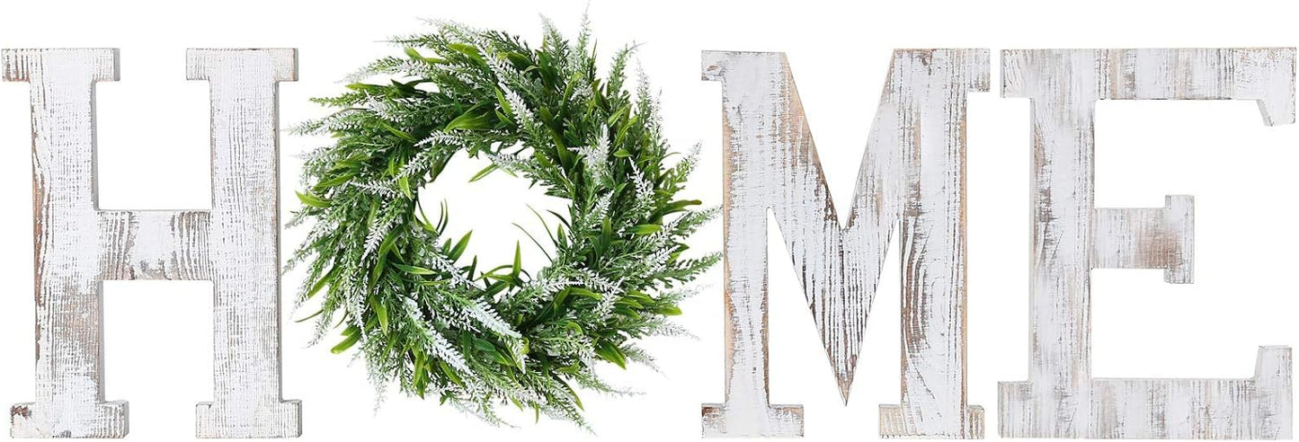 LOSOUR Letters With Wreath - Farmhouse Decor for Home, Wood Letters Decorative Sign for Living Room, Entry Way, Kitchen (White)