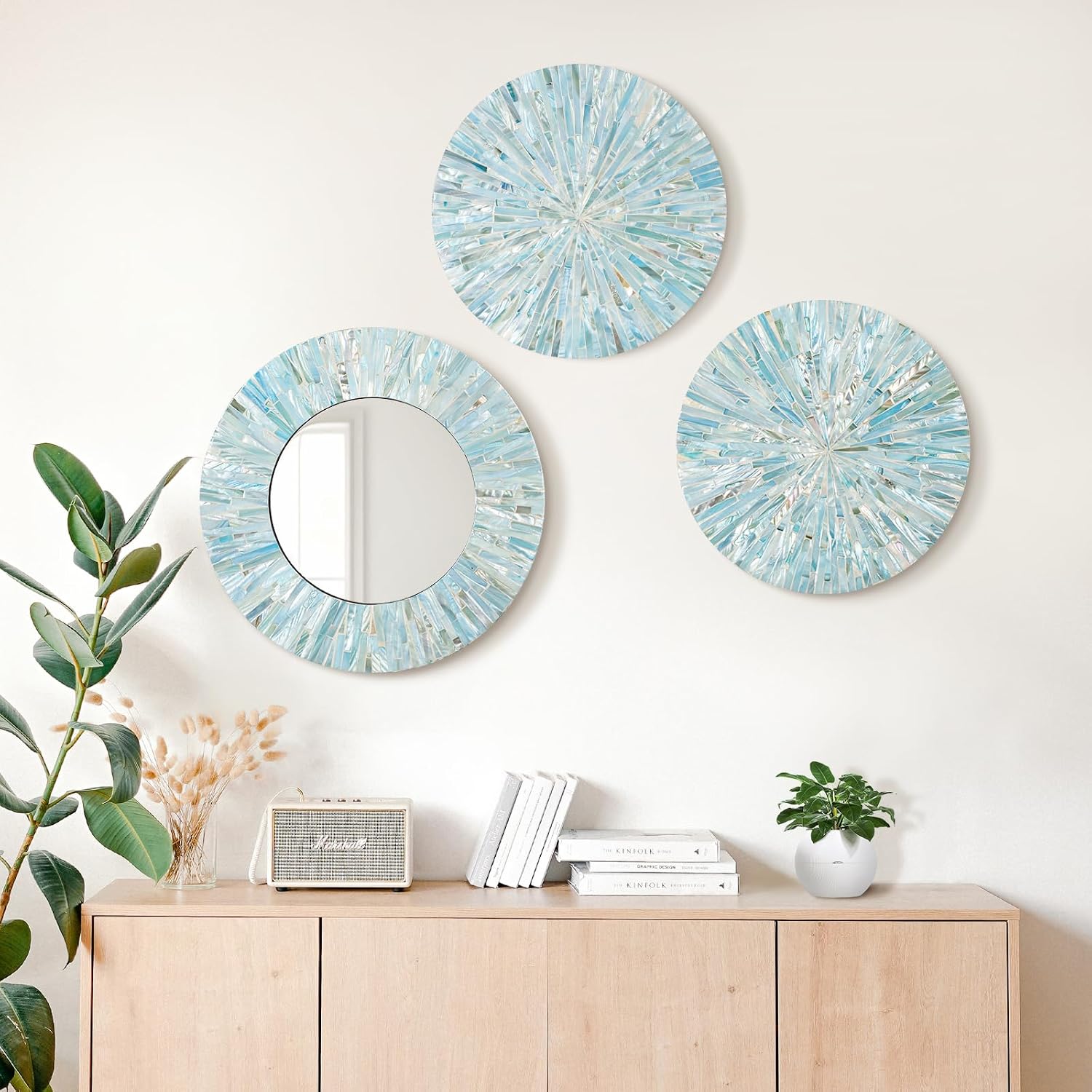 Handmade Mother of Pearl Coastal Wall Plates Art Decoration