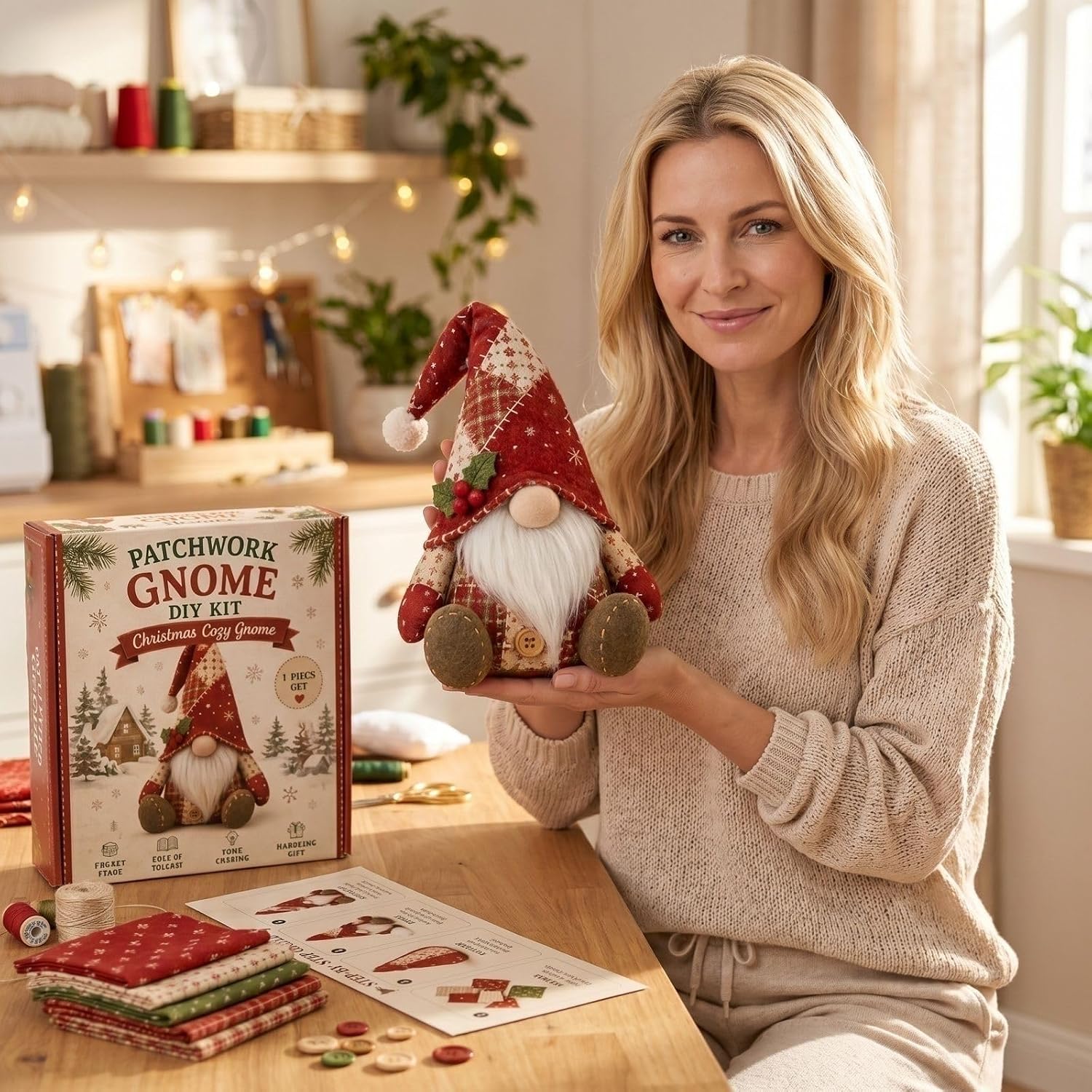 Handcrafted DIY Patchwork  Gnome Sewing Kit