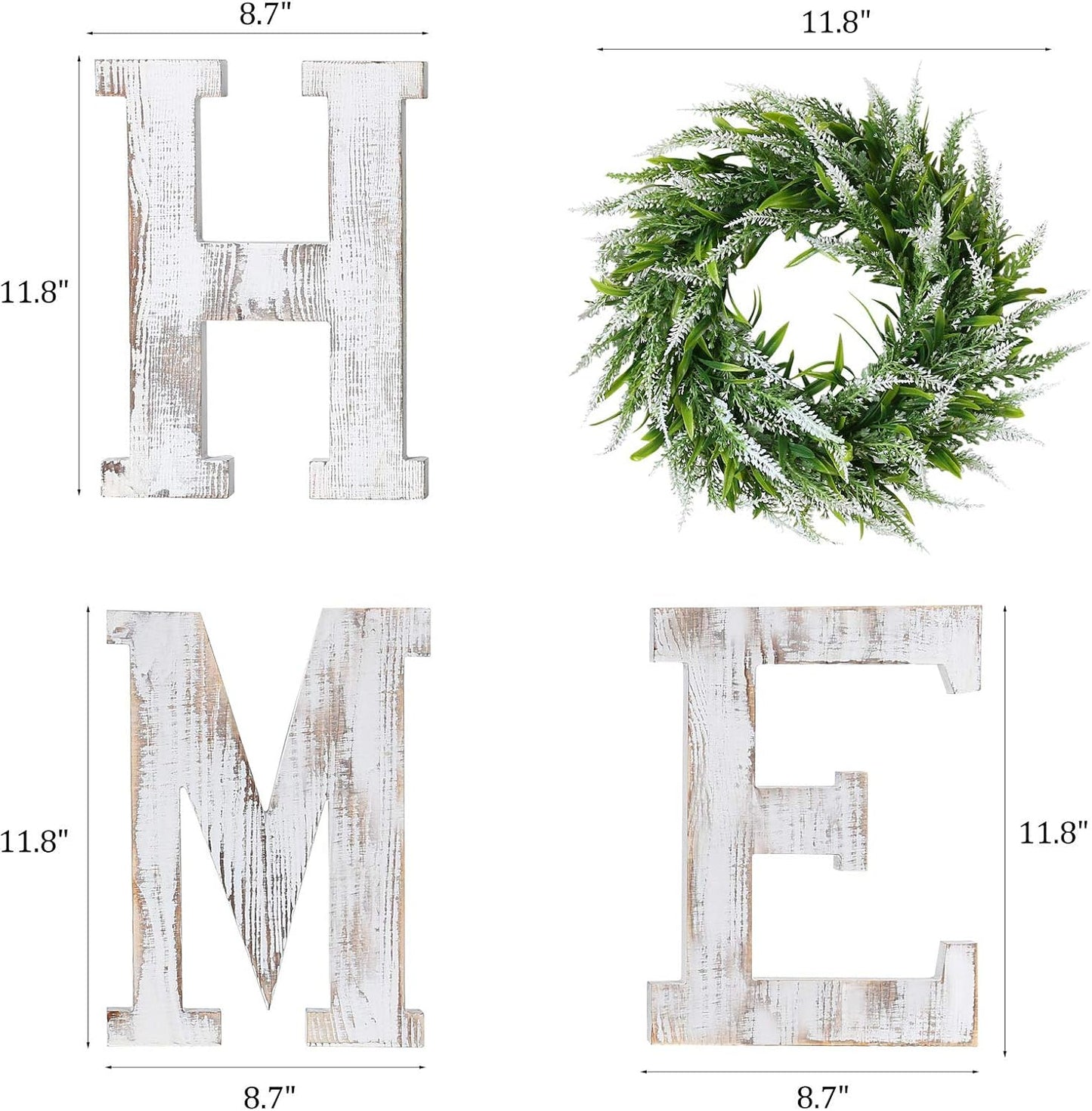 LOSOUR Letters With Wreath - Farmhouse Decor for Home, Wood Letters Decorative Sign for Living Room, Entry Way, Kitchen (White)