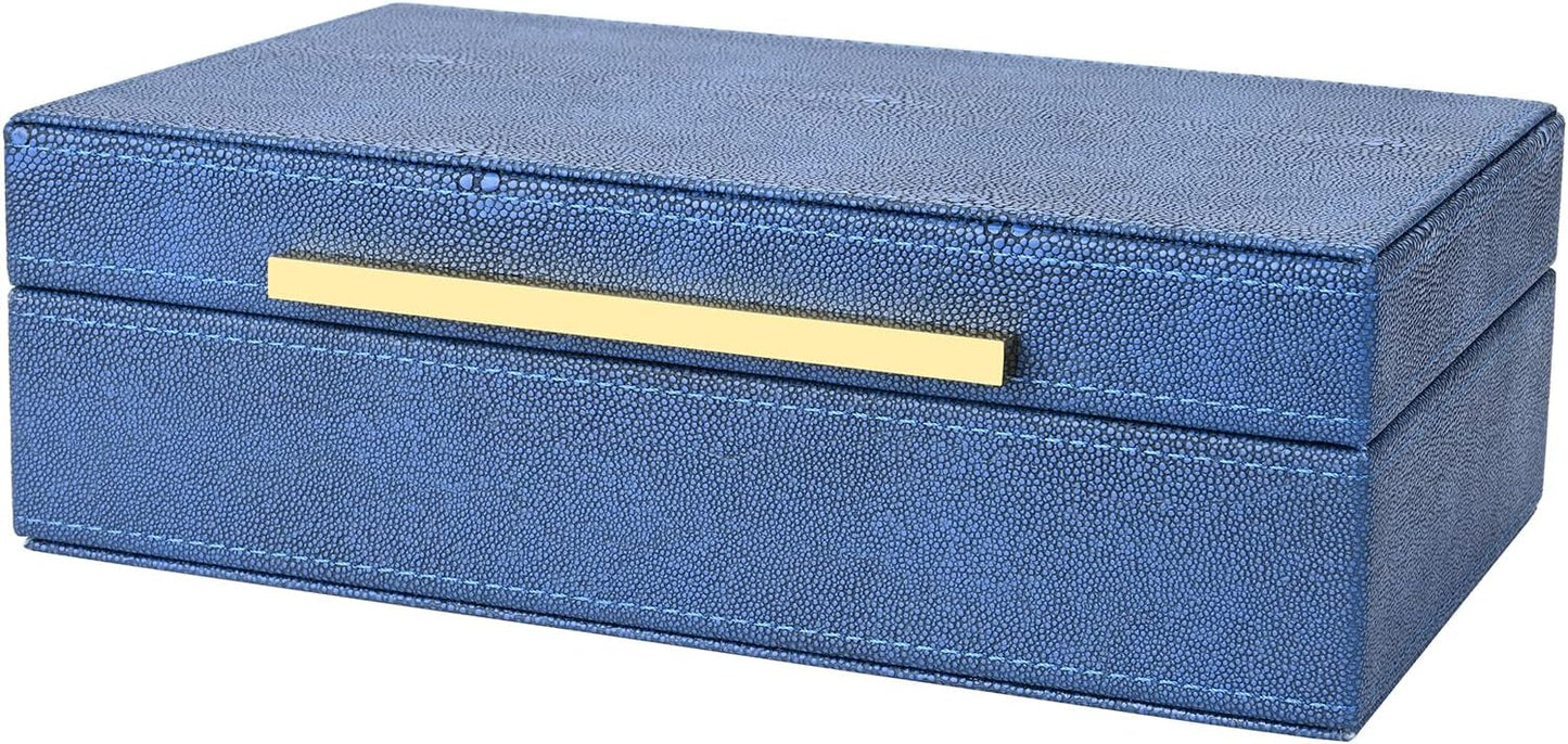 XIGEXIGE Set of 3 Beige Shagreen Decorative Storage Boxes with Black Metal Handles –Faux Leather Large Modern Stackable Nesting Jewelry Box with Lids Organizer