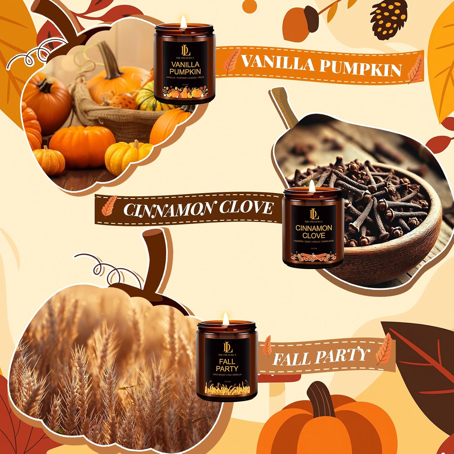 Fall Candles Set, 4 of 28oz Soy Wax Scented Candle