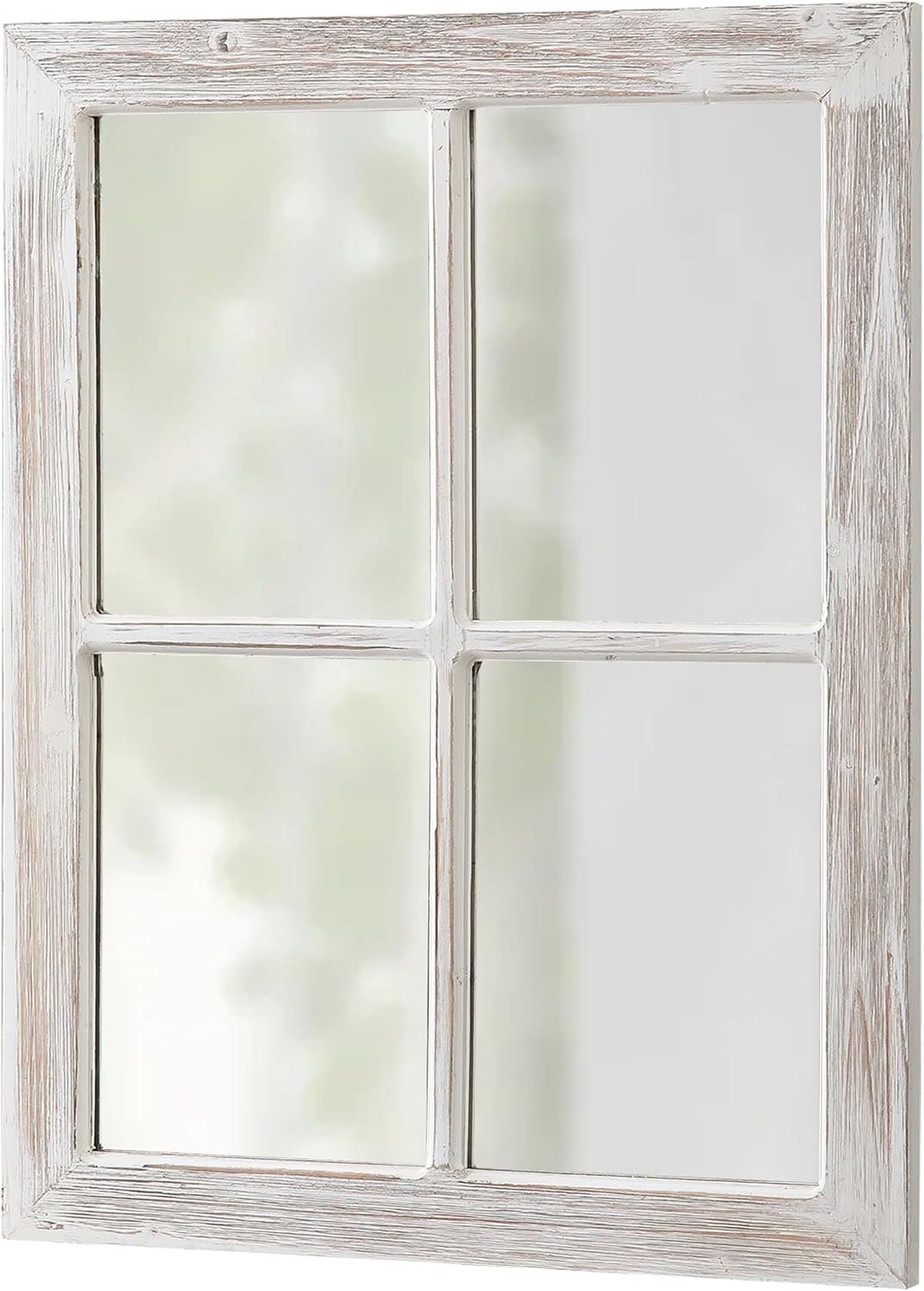 Rustic Small Window Pane Mirror Wall Decor 11" x 16" | Handmade Distressed White, Hanging Farmhouse Rectangle Wood Frame Decorative Mirrors for Living Room Bedroom Christmas