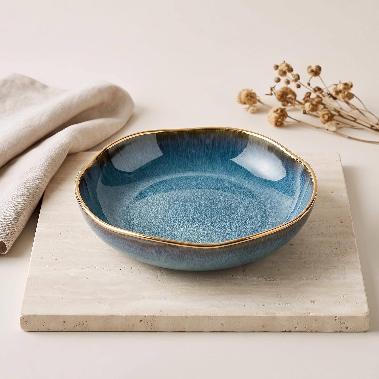 Decorative Ceramic Bowl Tray with Reactive Glaze
