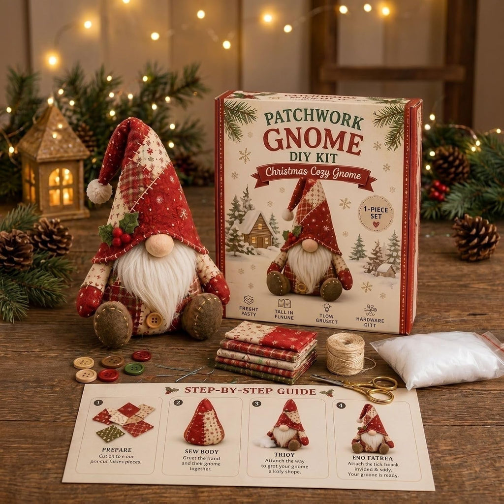 Handcrafted DIY Patchwork  Gnome Sewing Kit