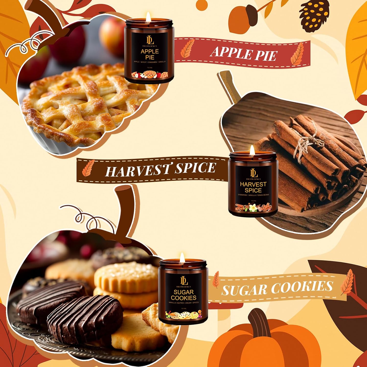 Fall Candles Set, 4 of 28oz Soy Wax Scented Candle