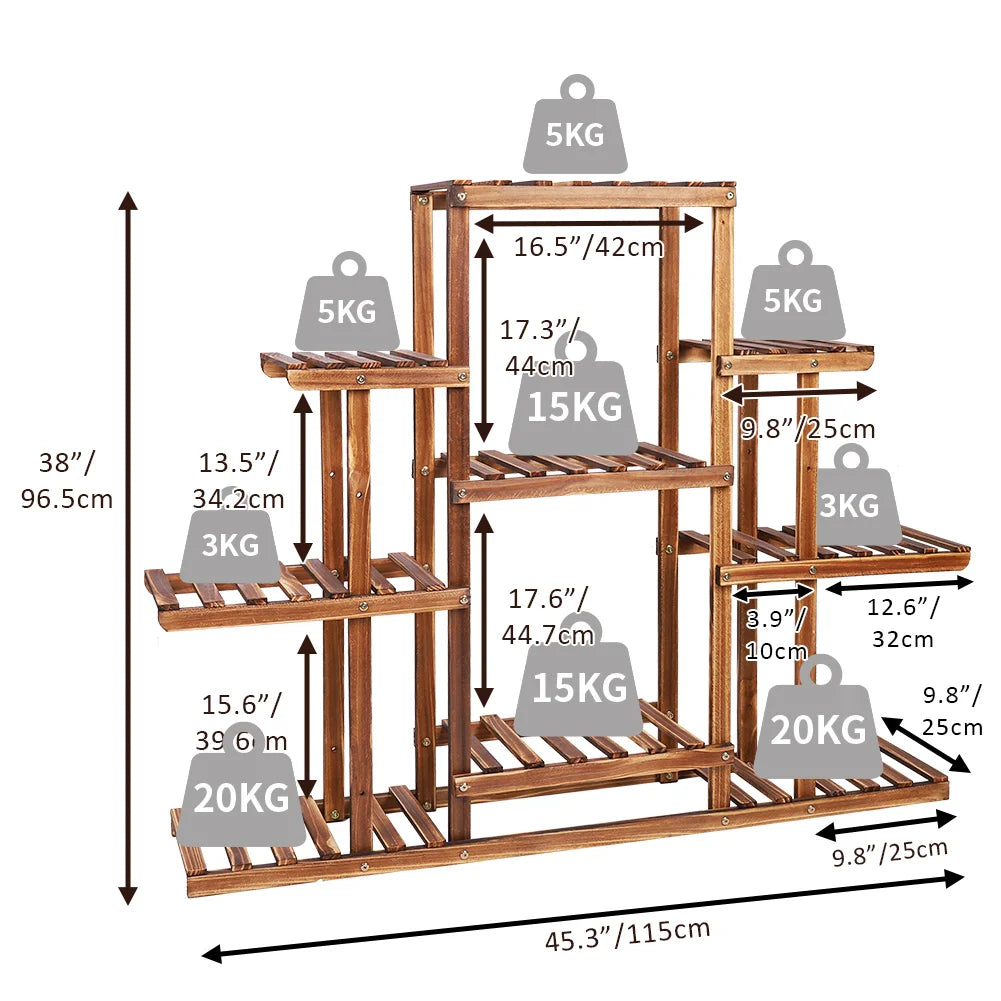9 Tiers Heavy Duty Wooden Plant Stand