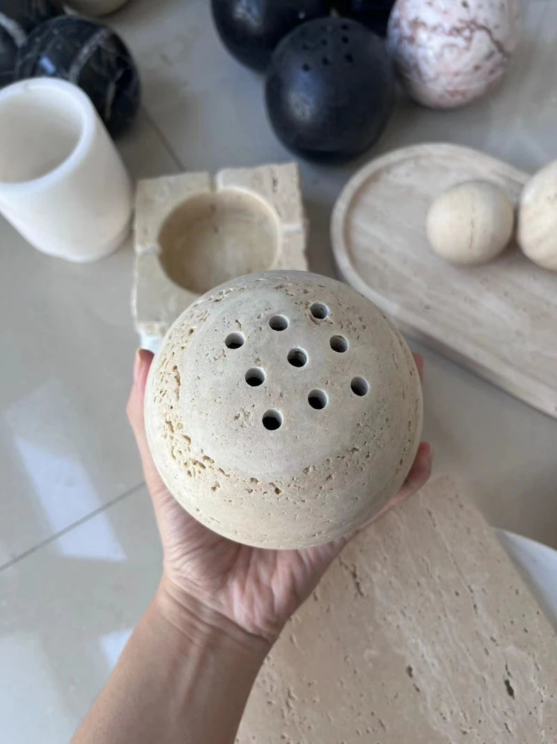 9 Holes Natural Travertine Incense Burner