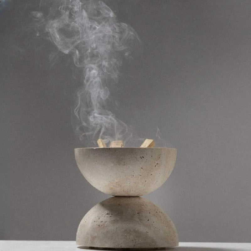 9 Holes Natural Travertine Incense Burner