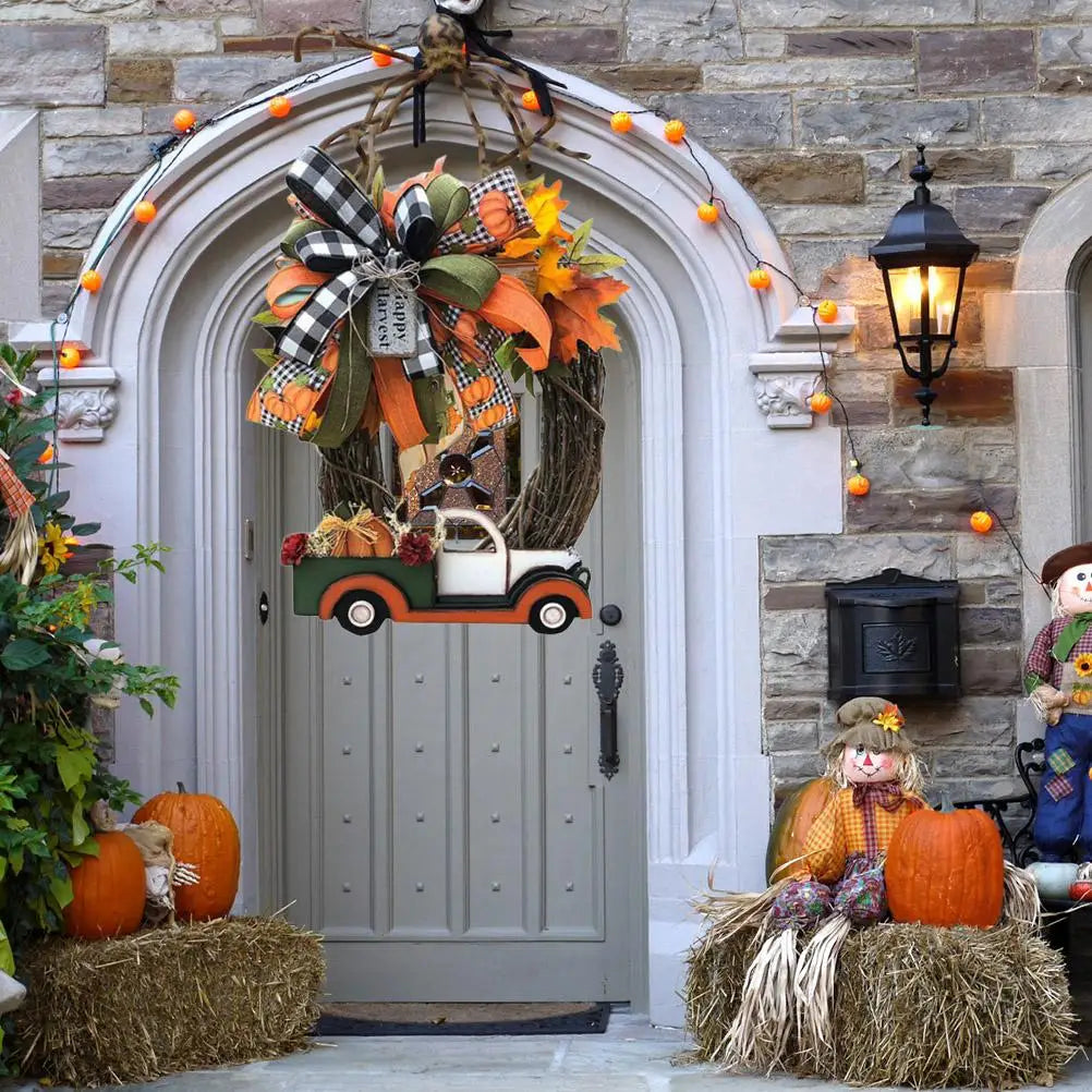 Pumpkin and Truck Farmhouse Wreath