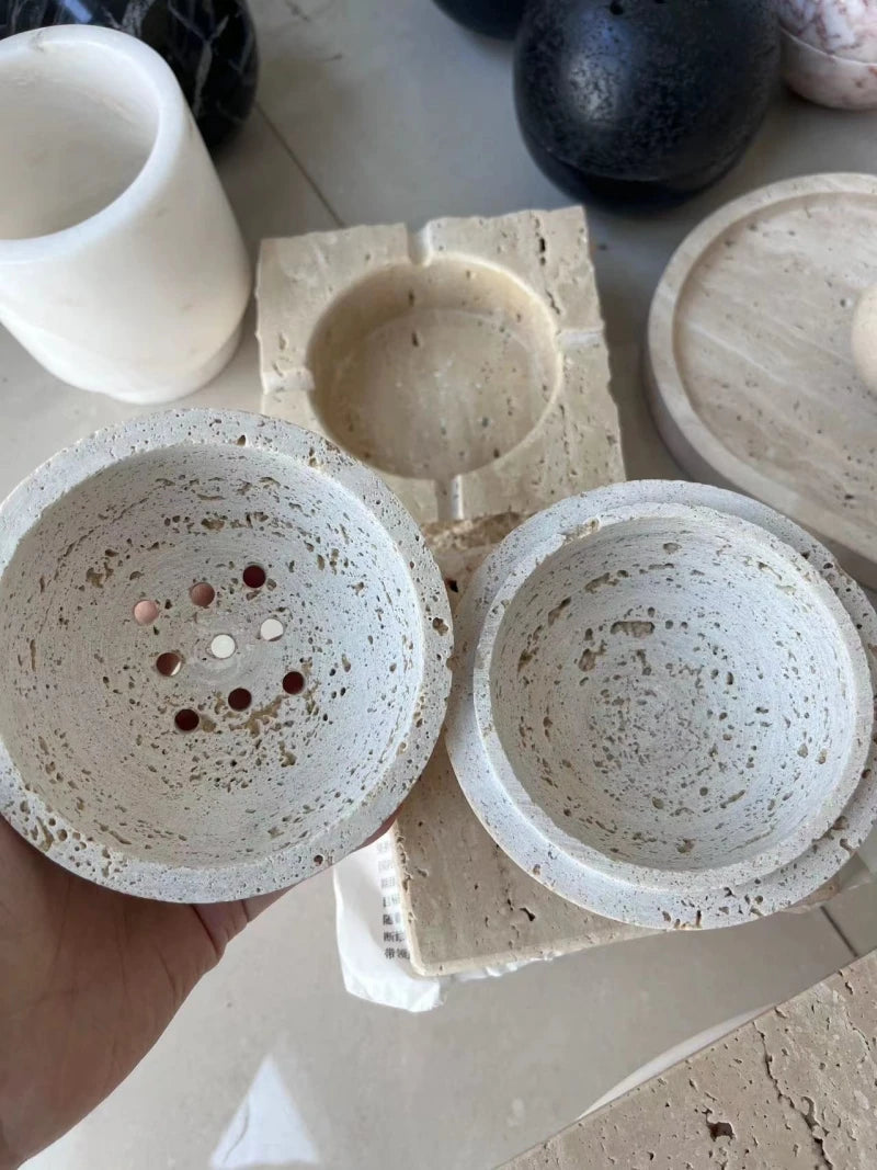 9 Holes Natural Travertine Incense Burner