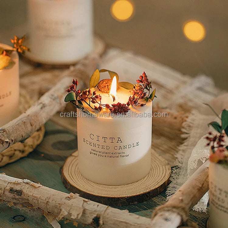 Organic Soy Wax Scented Candle with Dried Flowers