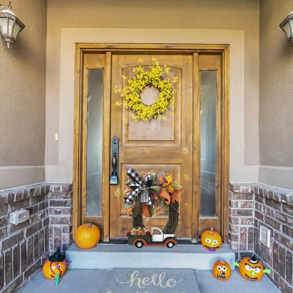 Pumpkin and Truck Farmhouse Wreath