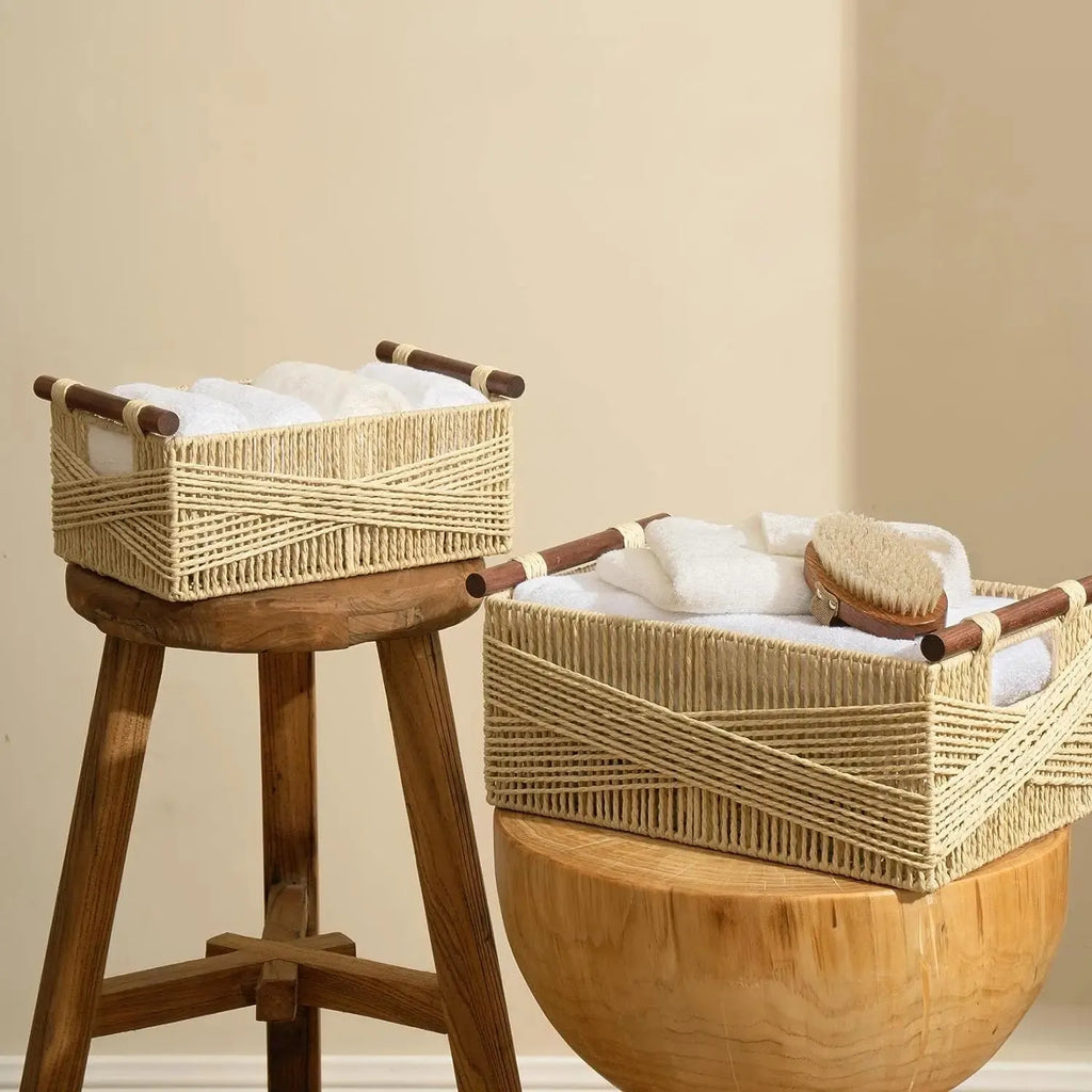 Paper Rope Rectangle Wicker Baskets