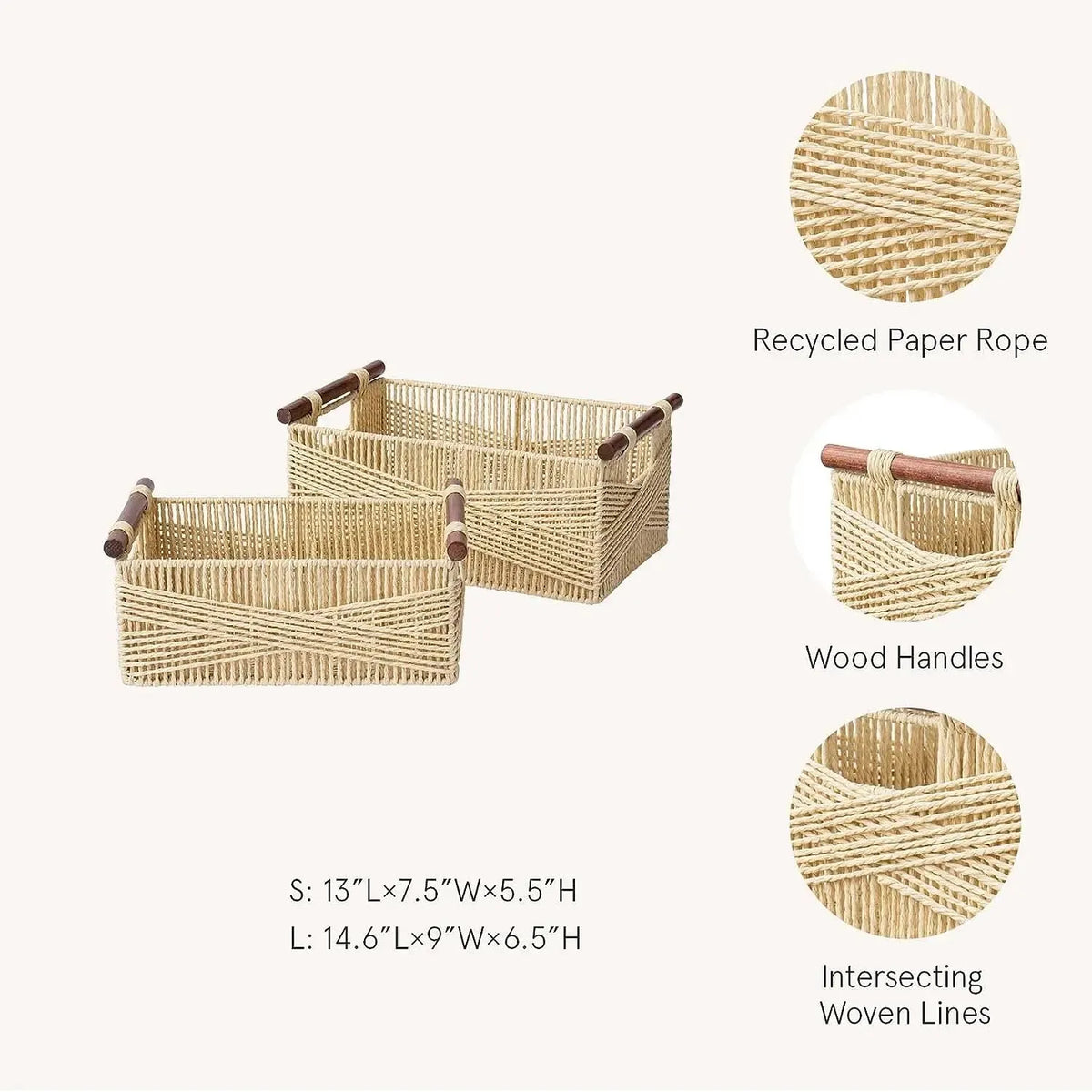 Paper Rope Rectangle Wicker Baskets