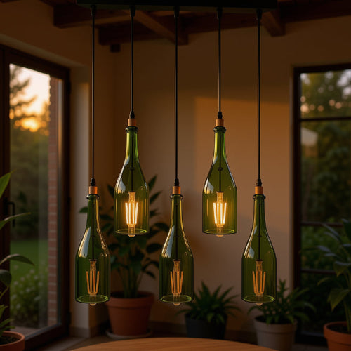 Industrial Wine Bottle Cluster Pendant Light 5 Head E27~2205