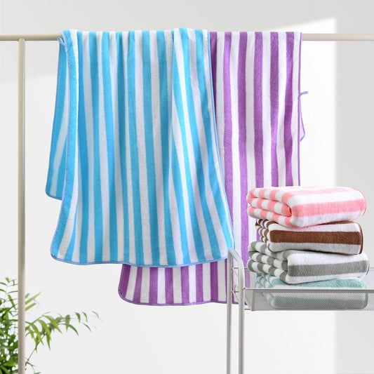 Warp knitted coral fleece wide striped large bath towel