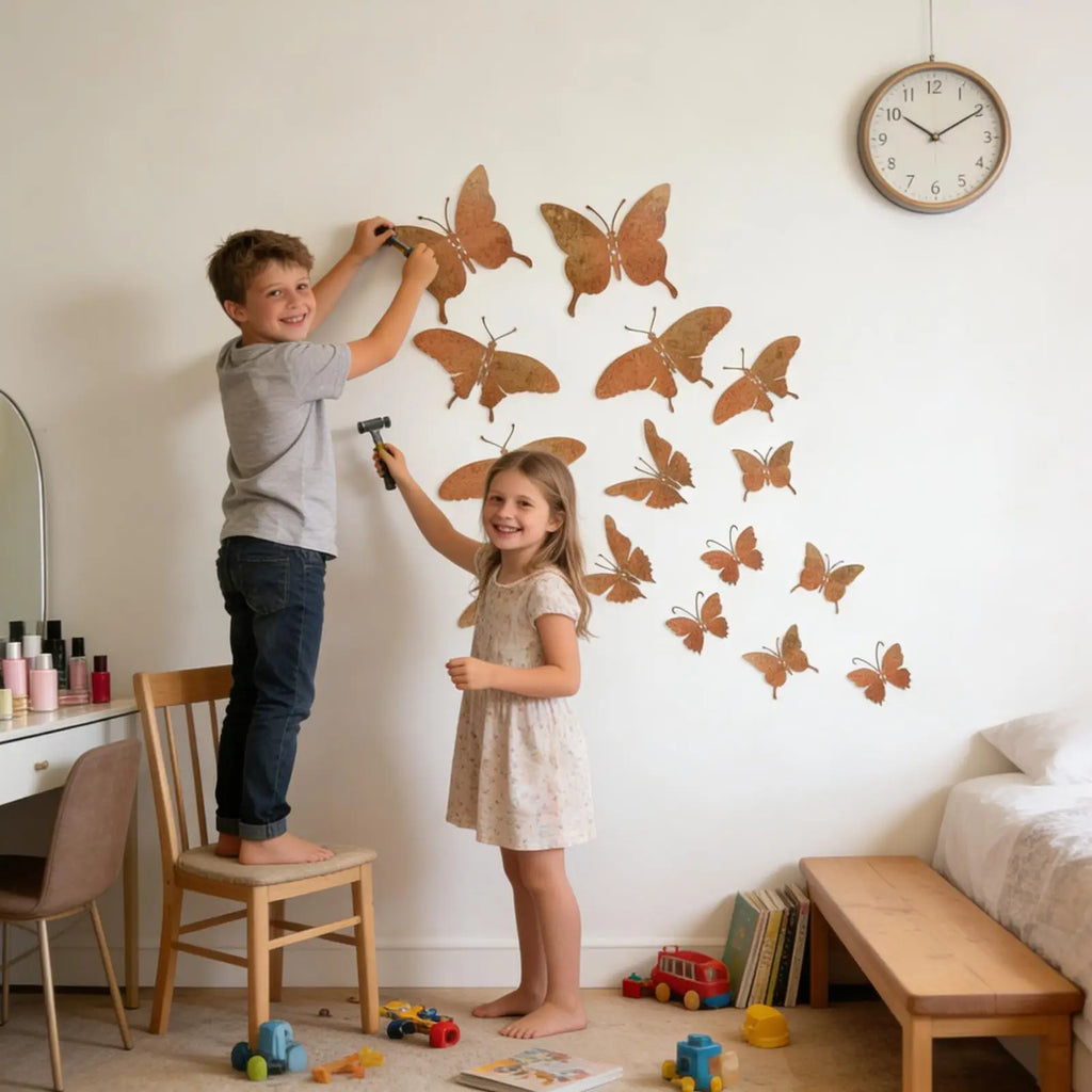 Set of 15 Rustic Handcrafted Metal Butterfly Wall Décor