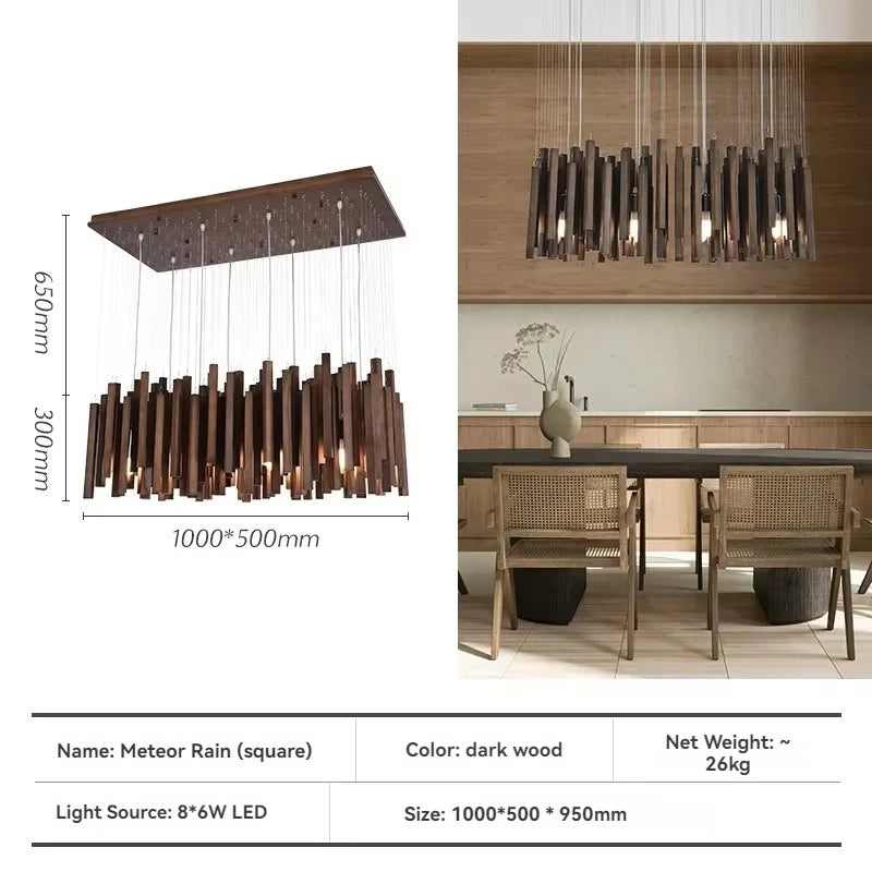 Solid Wood Farmhouse Pendant Chandelier | Dining Room & Kitchen Hanging Light